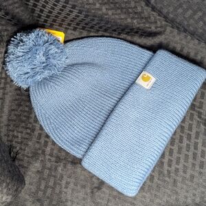 Carhartt Light Blue Knit Beanie with Pom-Pom.